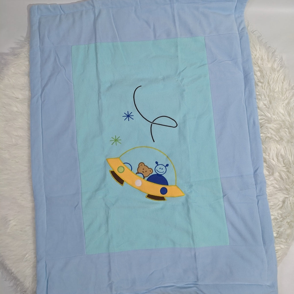 AB-1595 Baby Winter Blanket – Blueish Velvet & Embroidered