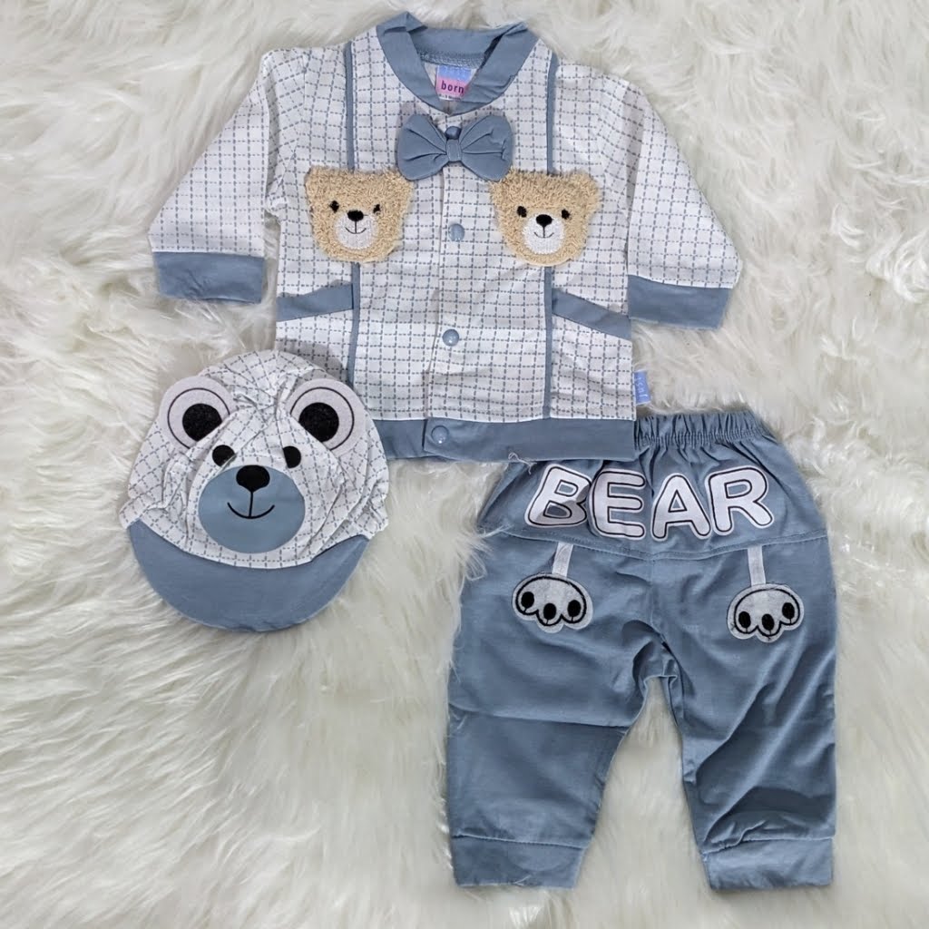 Dapper Bear 3-Piece Baby Boy Outfit – Jacket, Pants & Cap Set