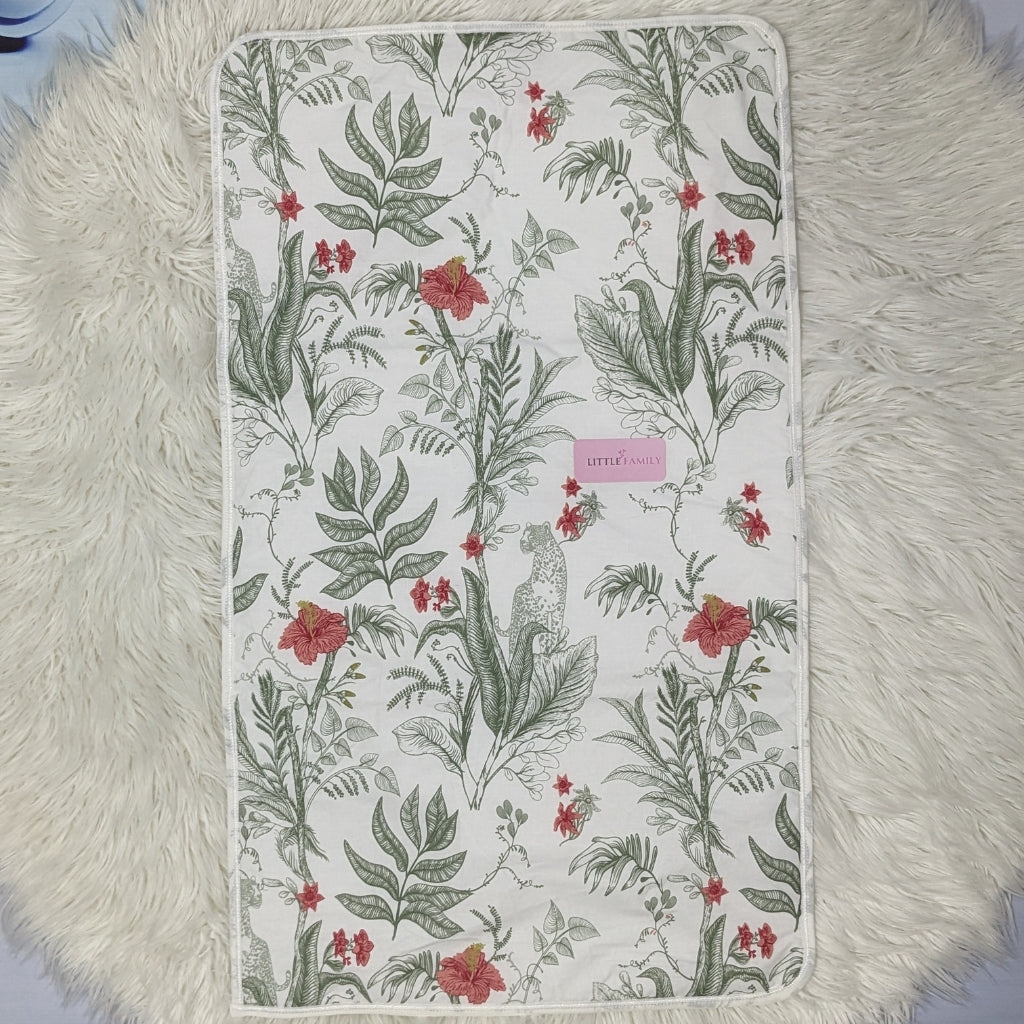 Premium Double-XL Waterproof Baby Diaper Changing Sheet – Green Leaf & Red Flowers