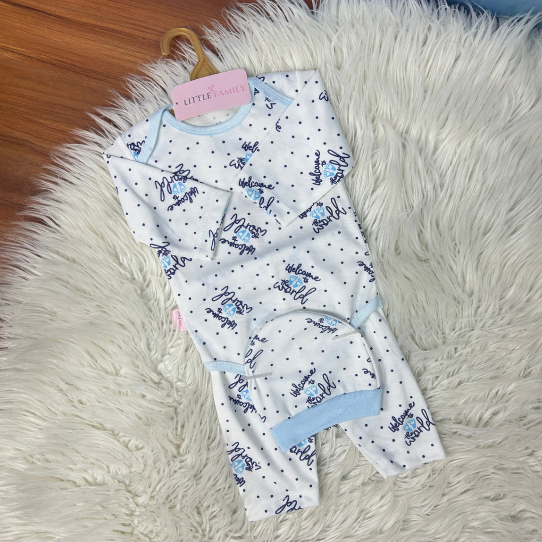 Premium 3-Piece Baby Bodysuit Set | "Welcome to the World" Theme - White