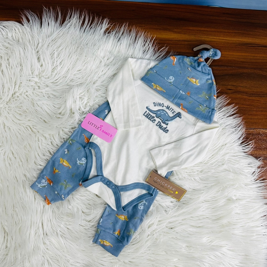 Premium Baby Full-Sleeve Bodysuit 3-Piece Set - Little Dino