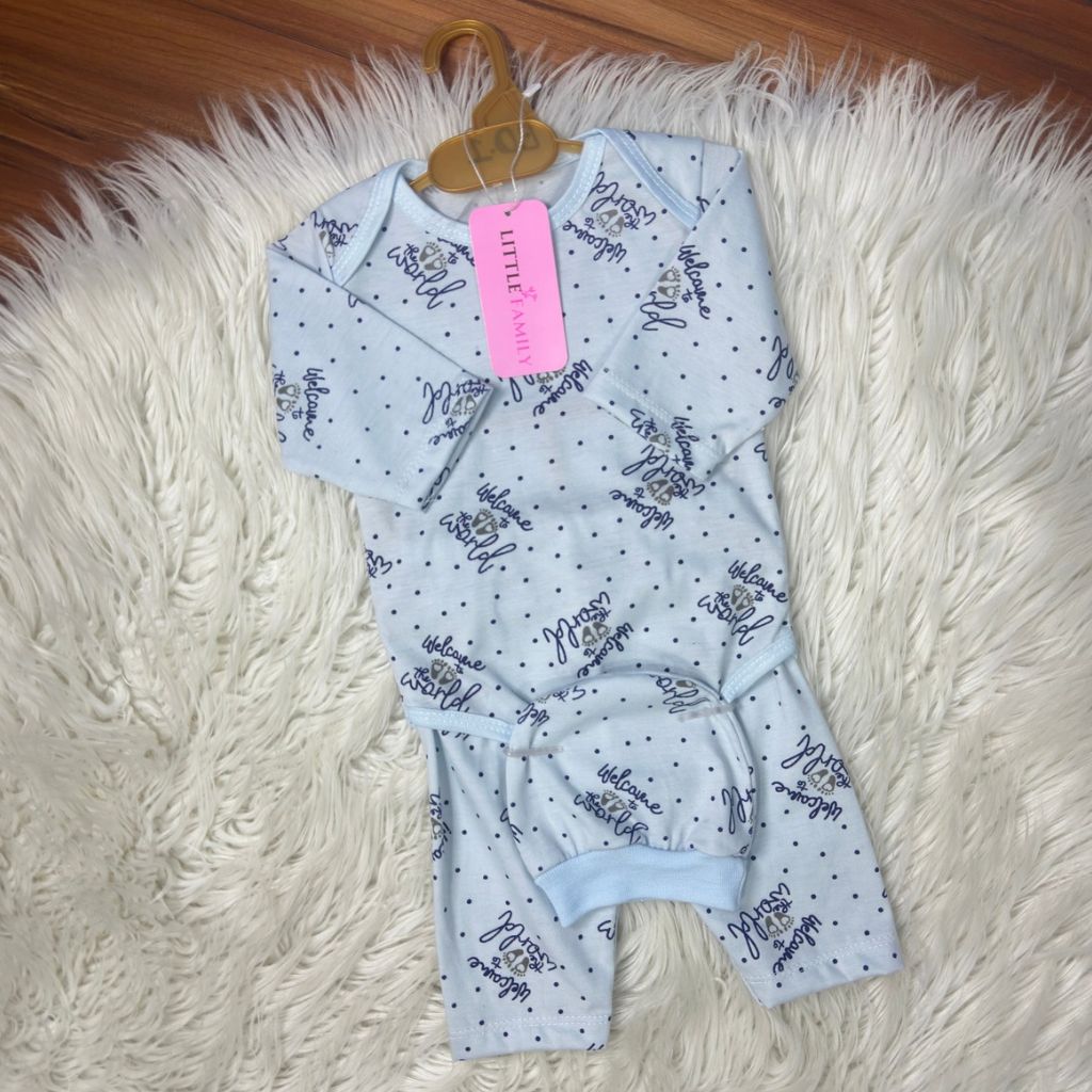 Premium 3-Piece Baby Bodysuit Set | "Welcome to the World" Theme - Blue