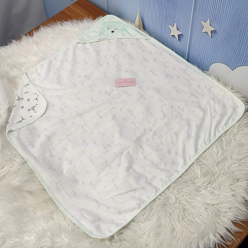 Premium Baby Hooded Wrapping Sheet | Green Paris