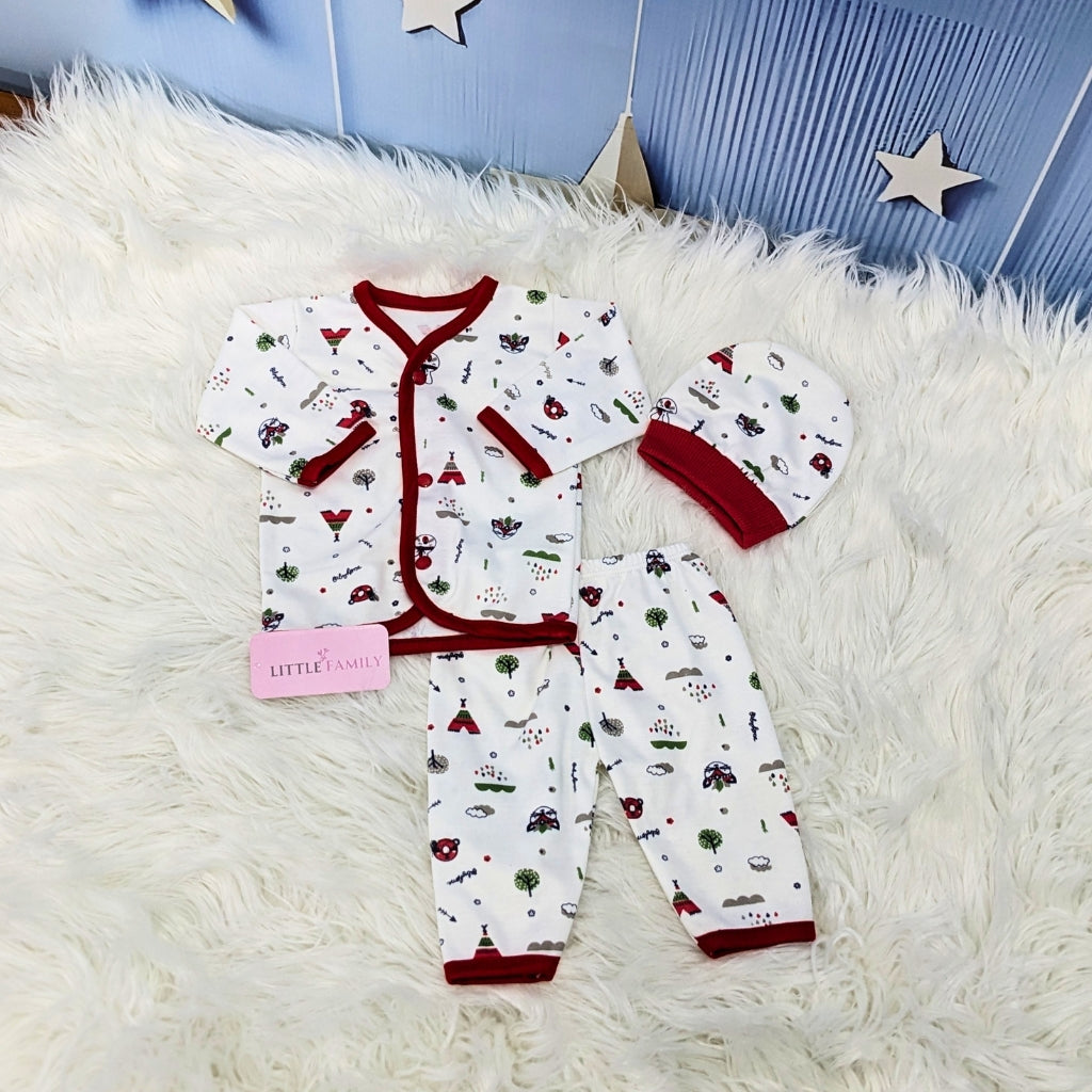 Newborn 3-Piece Cotton Outfit - Red Kitty