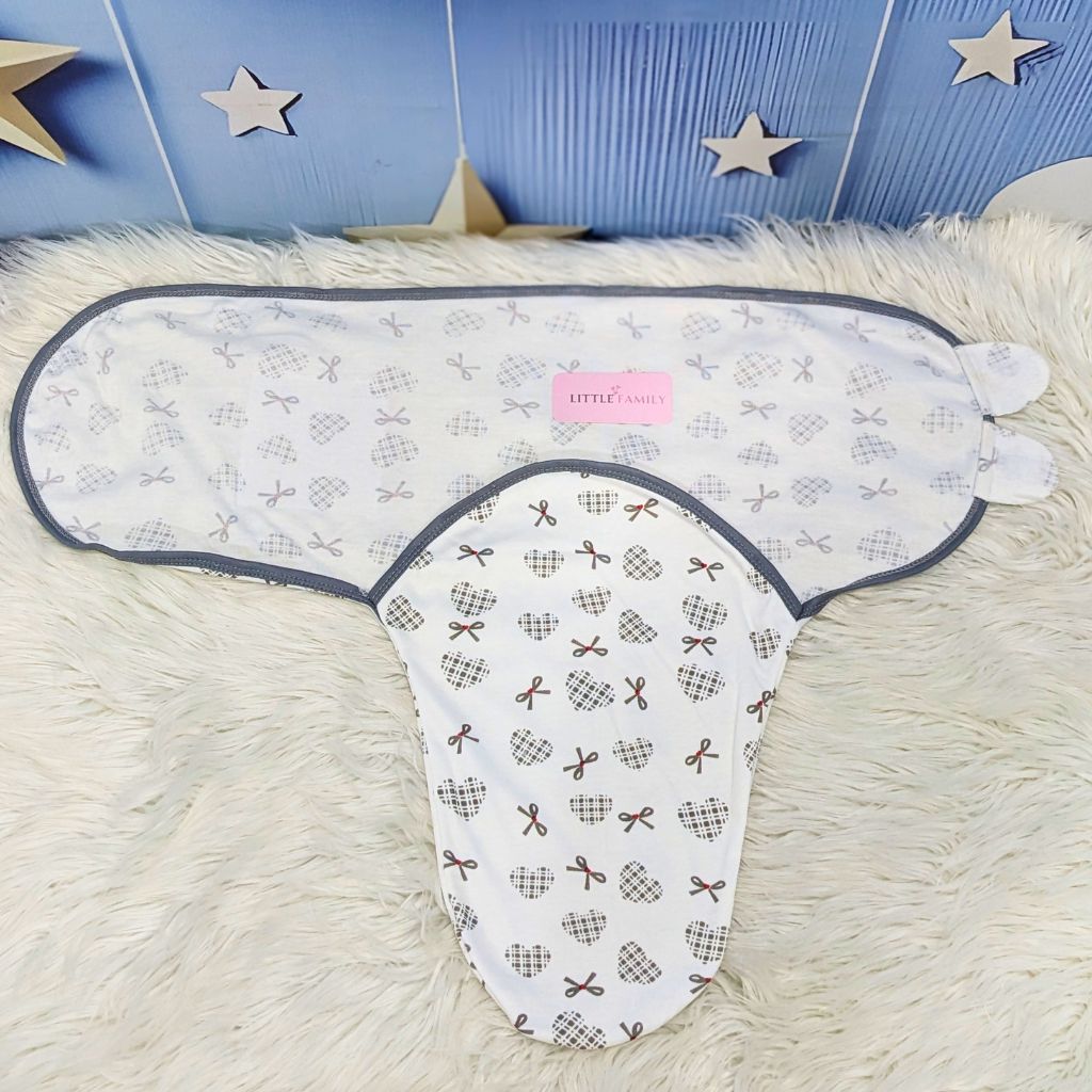 "Heart Ribbon" Theme Baby Swaddle – Grey