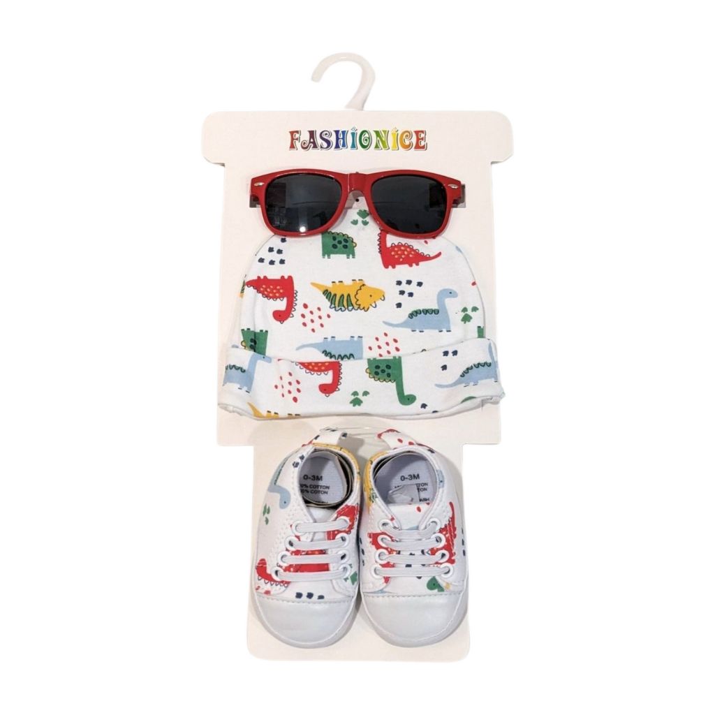 Printed Little Sunshine Set – Baby Cap, Shoes & Sunglasses Trio