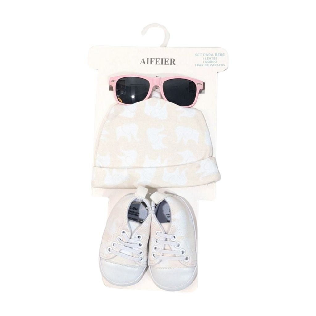 Pastel Pink Little Sunshine Set – Baby Cap, Shoes & Sunglasses Trio