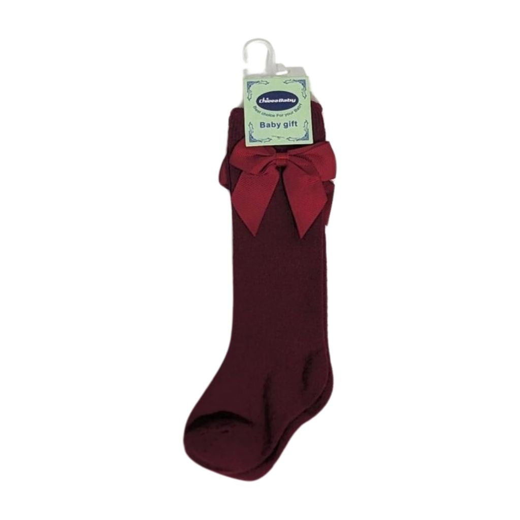 Sweet Baby Bow Knee-High Socks – Maroon
