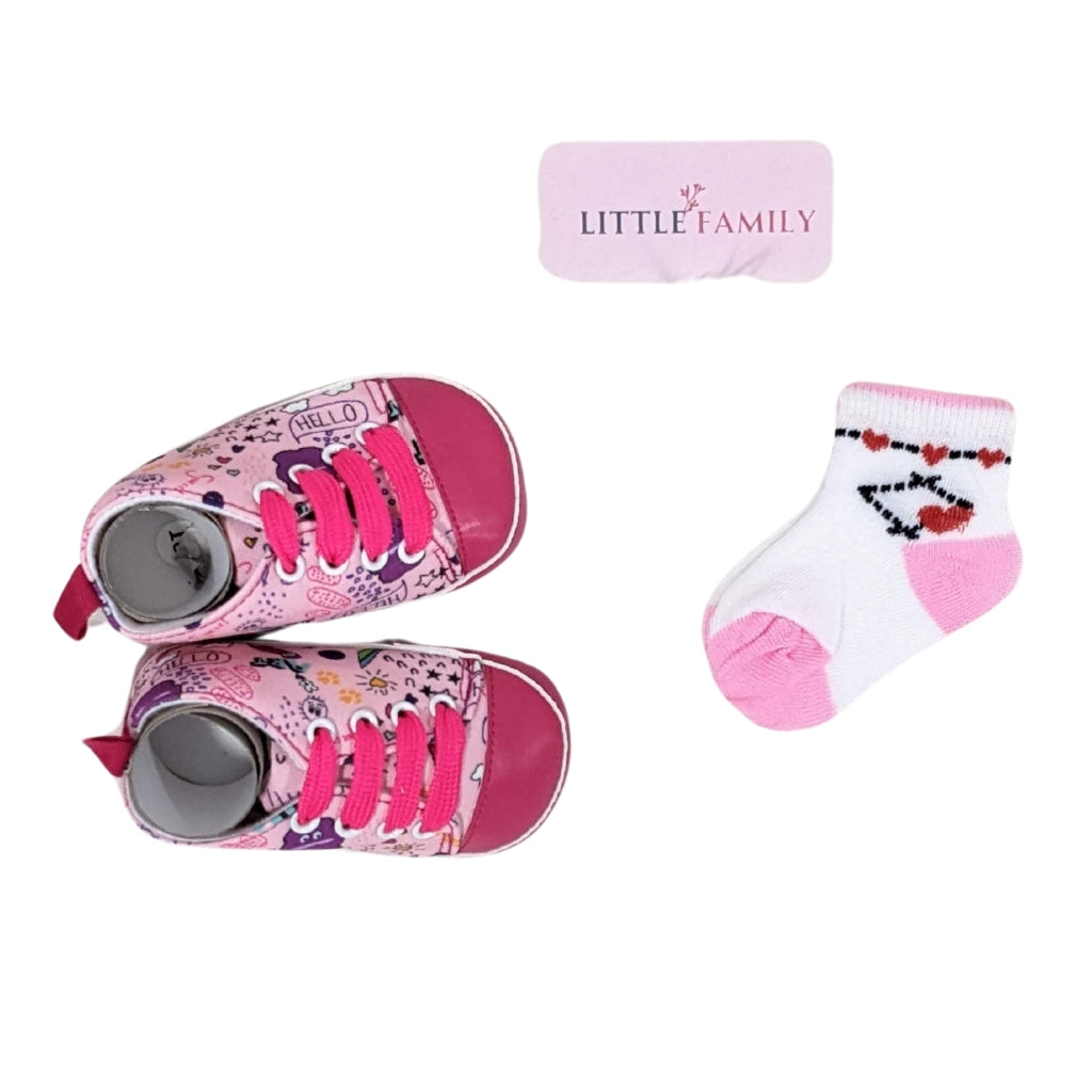 Baby Essentials Shock Pink Sneakers with Matching Socks Set
