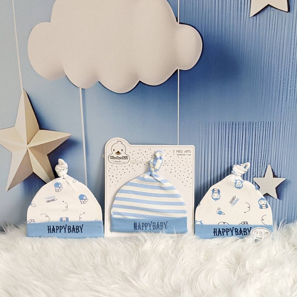 Wonderland Baby Trio Cap Set - Blue