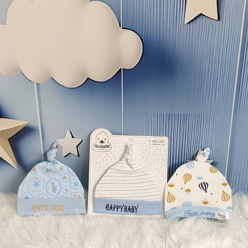 Wonderland Baby Trio Cap Set - Blue Air Baloon
