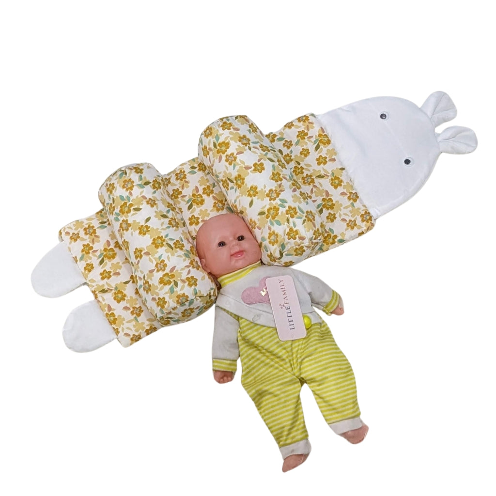 Mustard Floral Baby Head Shaping Pillow – Ergonomic Support