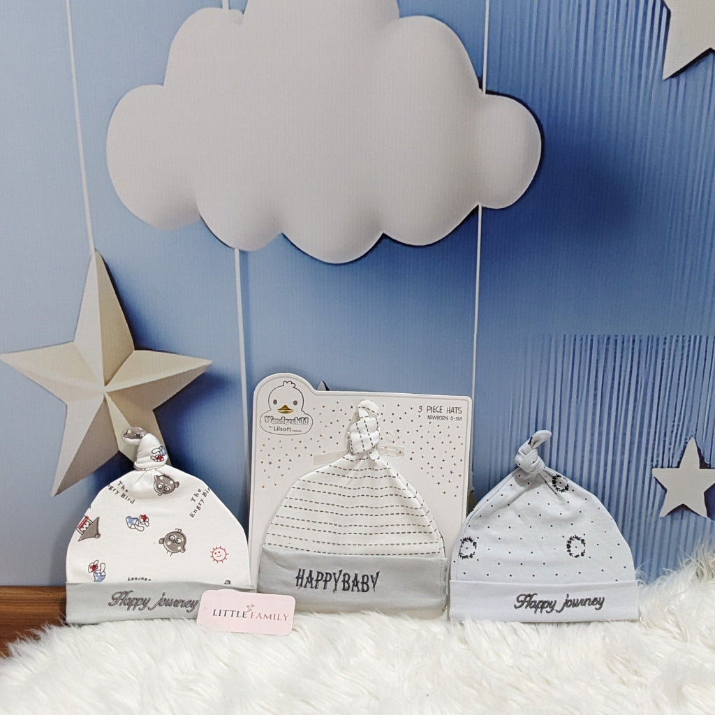 Wonderland Baby 3-Piece Hat Set - White Grey