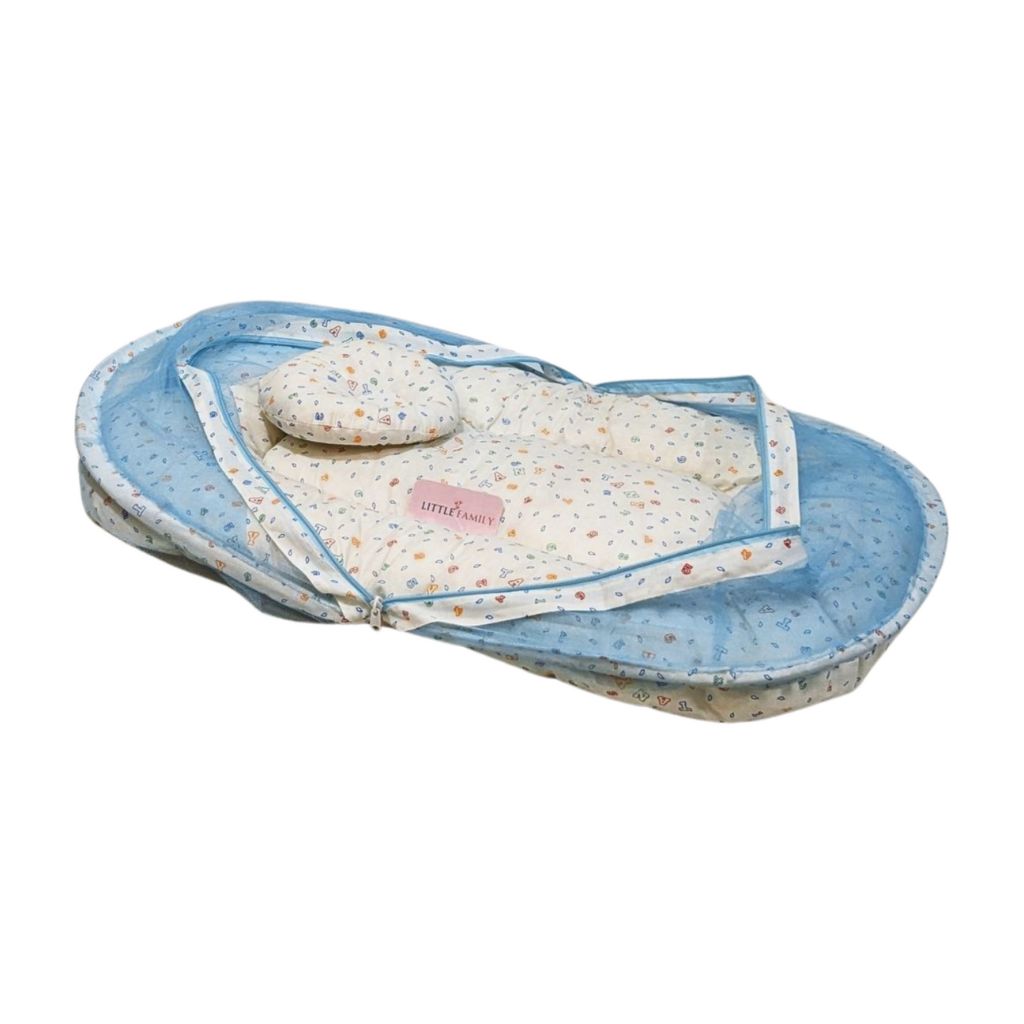 Circular Mosquito Net with Pillow & Carry Nest - White Blue