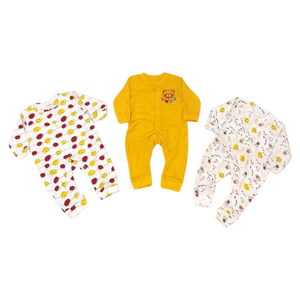 3-Pack Baby Sleepwear Suits – Soft Cotton Yellow Set