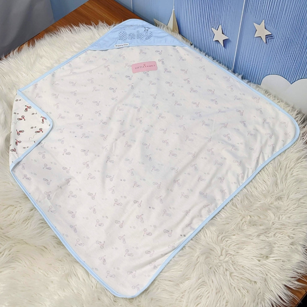 Premium Baby Hooded Wrapping Sheet | Blue Cycle - Baby
