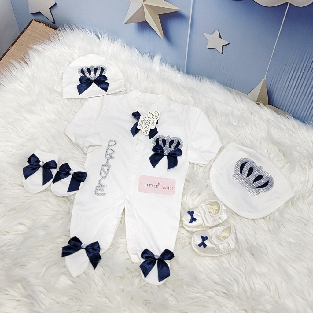 G-1425 Turkish-Style Baby Gift Set – Navy Blue Little Prince Edition (5 Pieces)