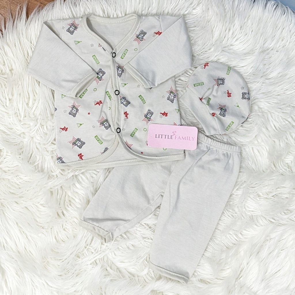 Newborn 3-Piece Cotton Outfit - Grey Bear