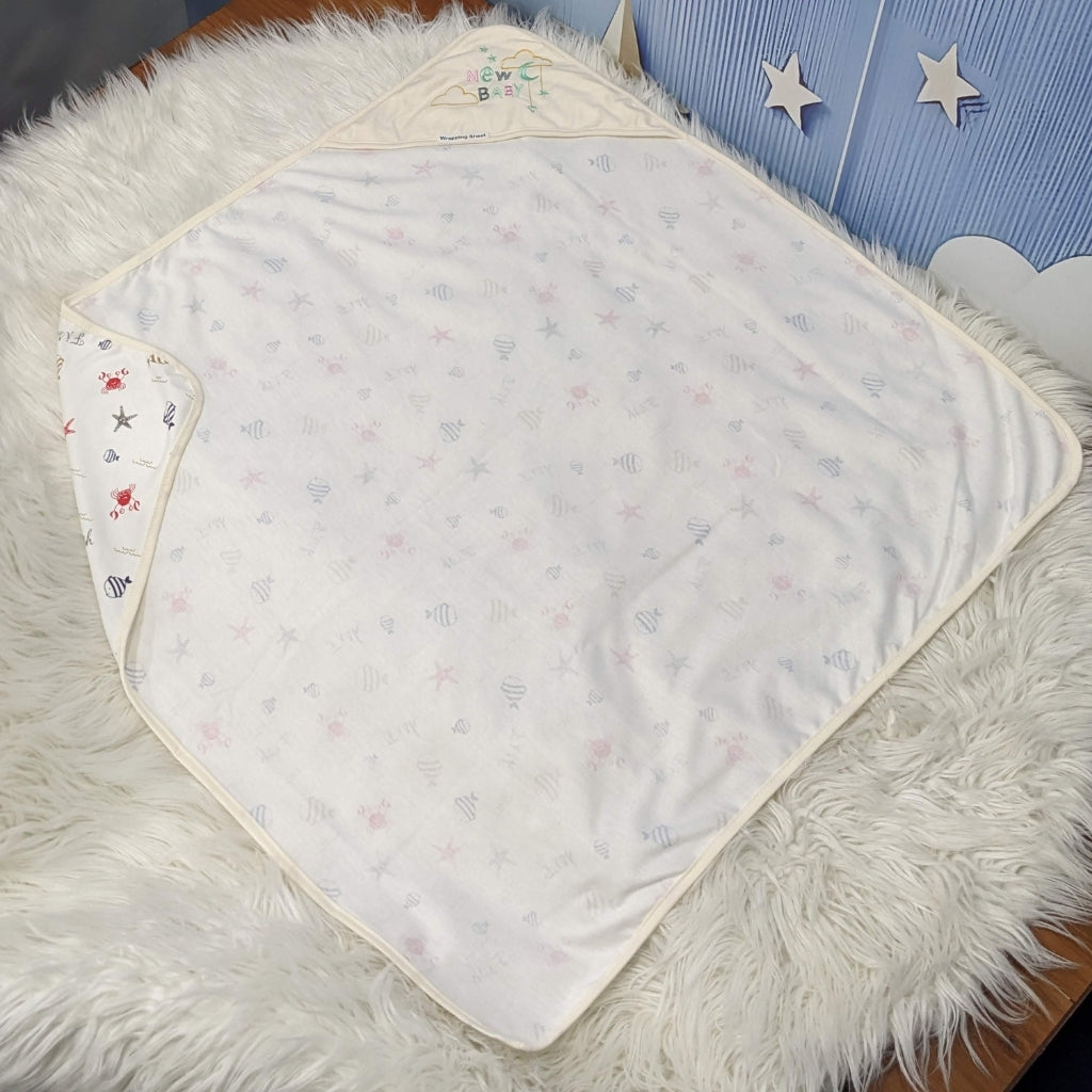 Premium Baby Hooded Wrapping Sheet | Fish Print - Skin
