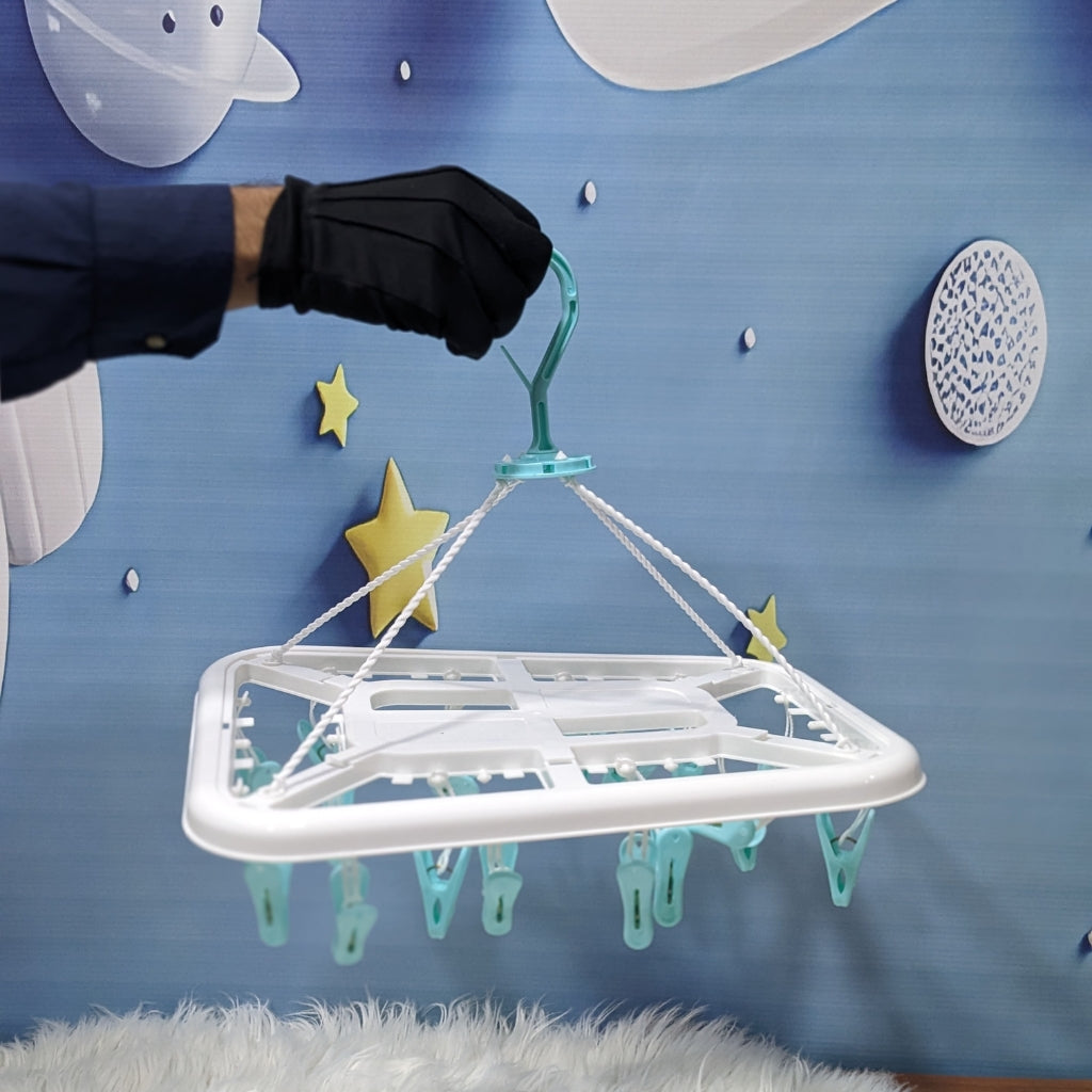 Space-Saving Baby Clothes Drying Hanger with Clips