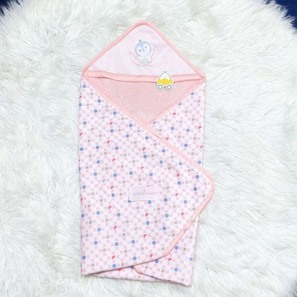 Premium Velvet Winter Hooded Baby Shawl - Polka Dot Checker Pattern