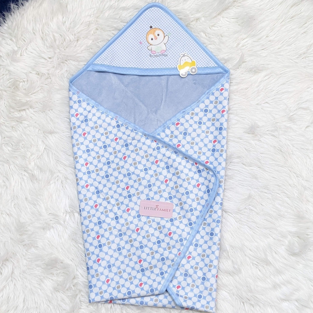 Premium Velvet Winter Hooded Baby Shawl - Polka Dot Checker Pattern