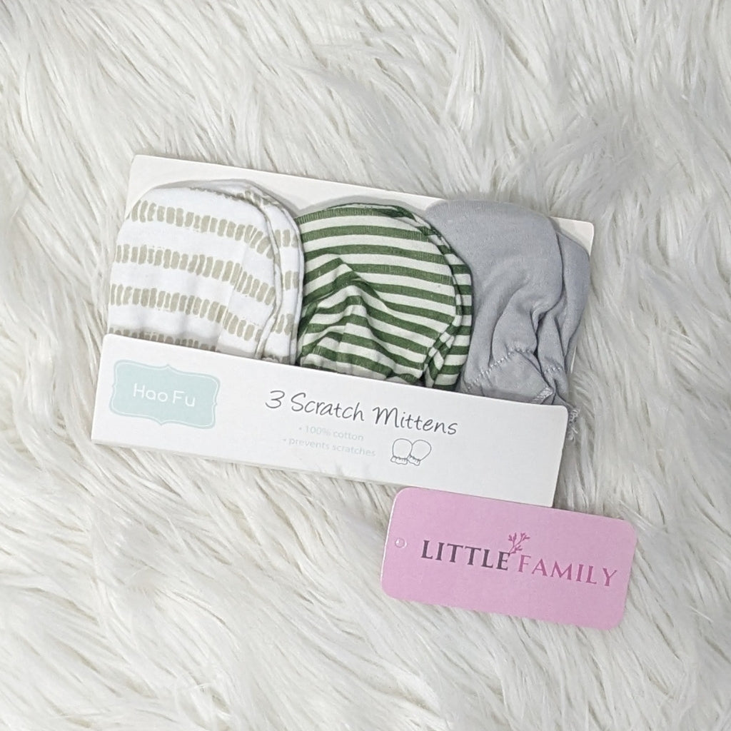 Premium Baby Cotton Scratch Mittens (Pack of 3) - Green Stripes