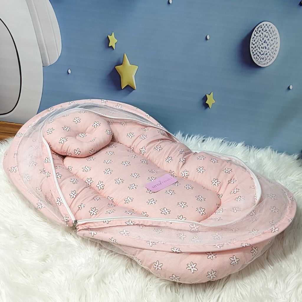 Floral Theme Summer Mosquito Net with Pillow - Pink