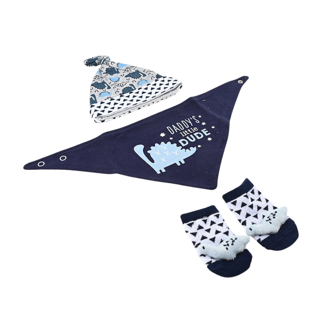Baby 3 PC'S Cap, Napkin & Booties Gift Set | "Daddy's Little Dude"