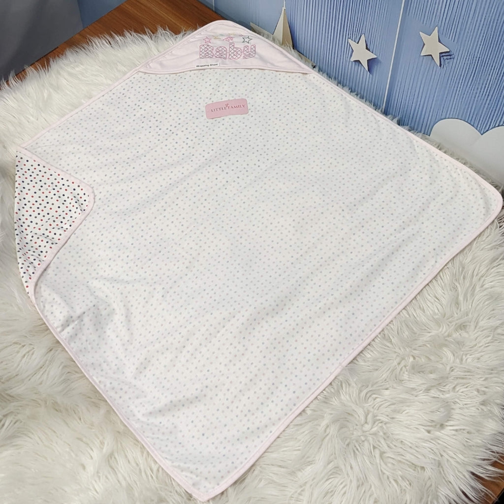 Premium Baby Hooded Wrapping Sheet | "Pink Dotted"