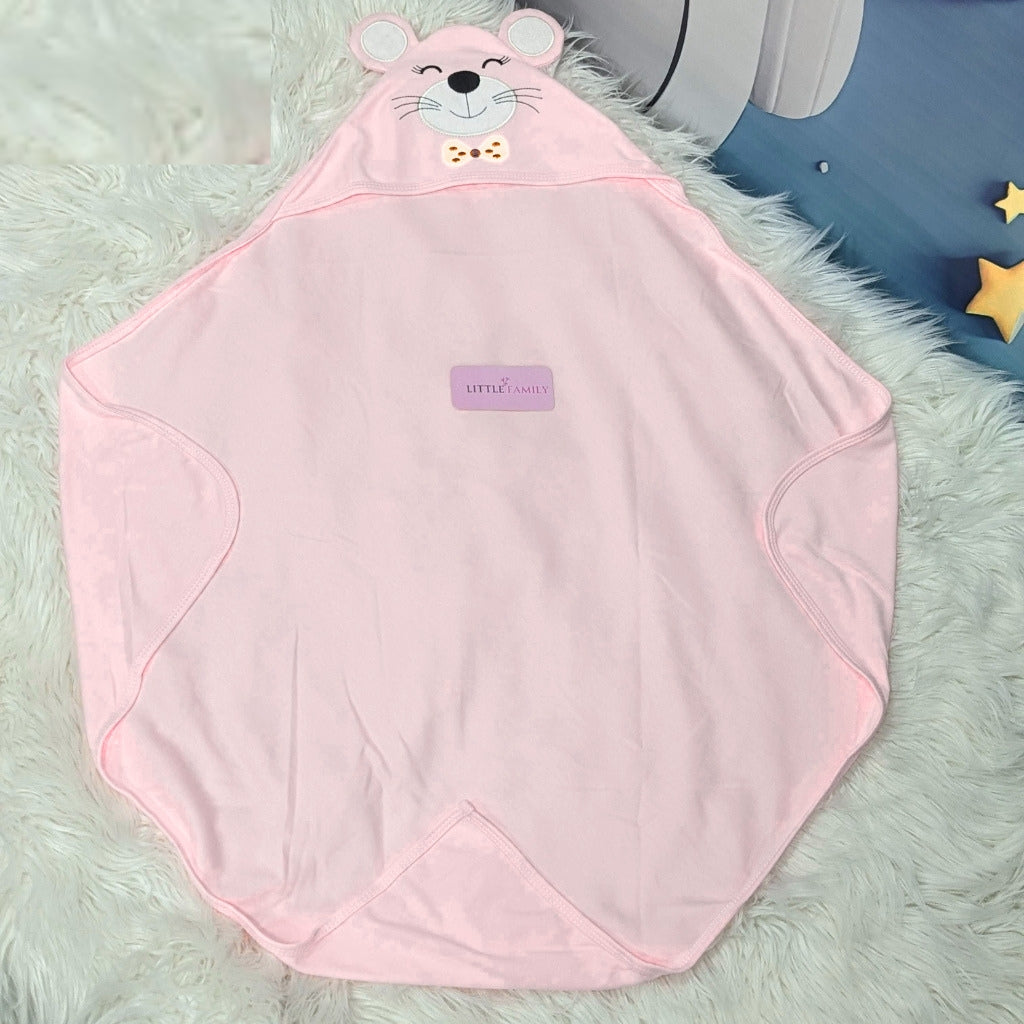 Premium Baby Hooded Wrapping Sheet | Pink Kitty