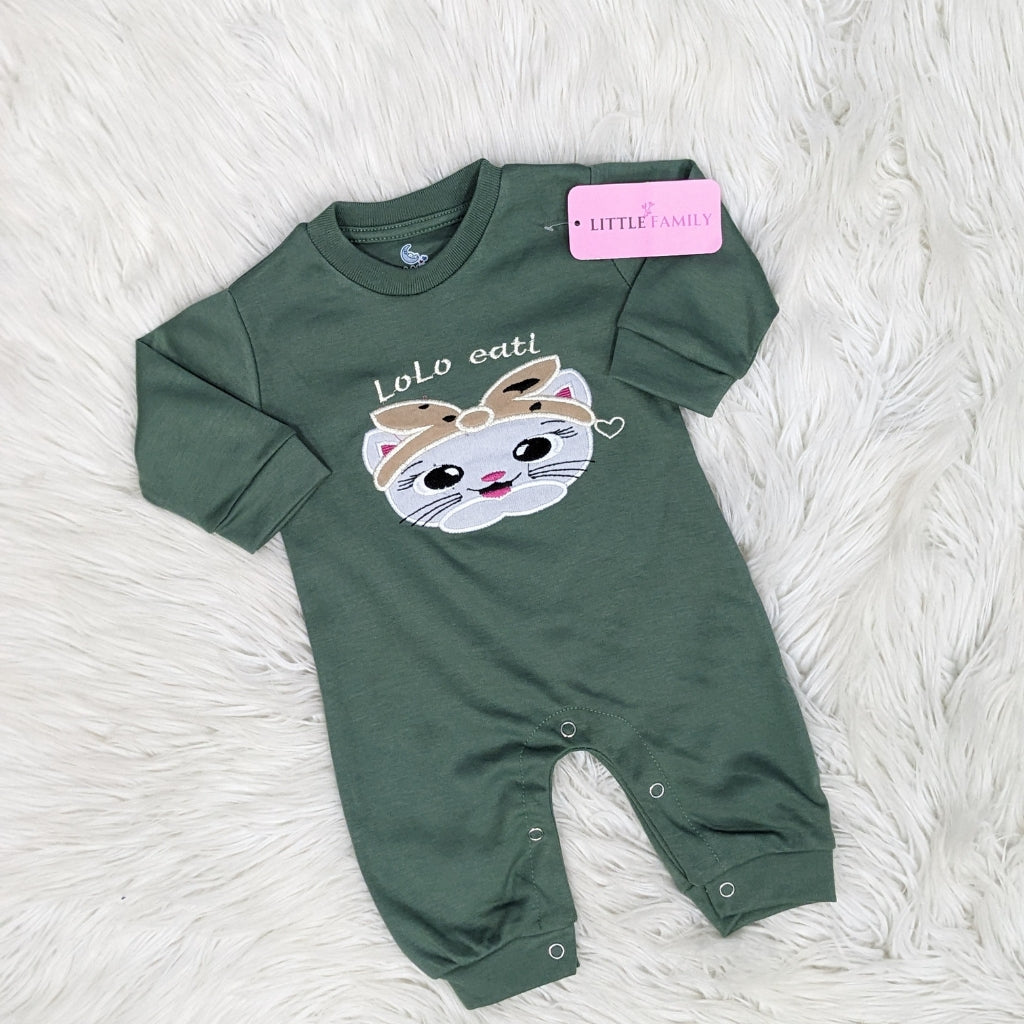 Premium Baby Full Body Romper - Baby Kitty Theme | Green