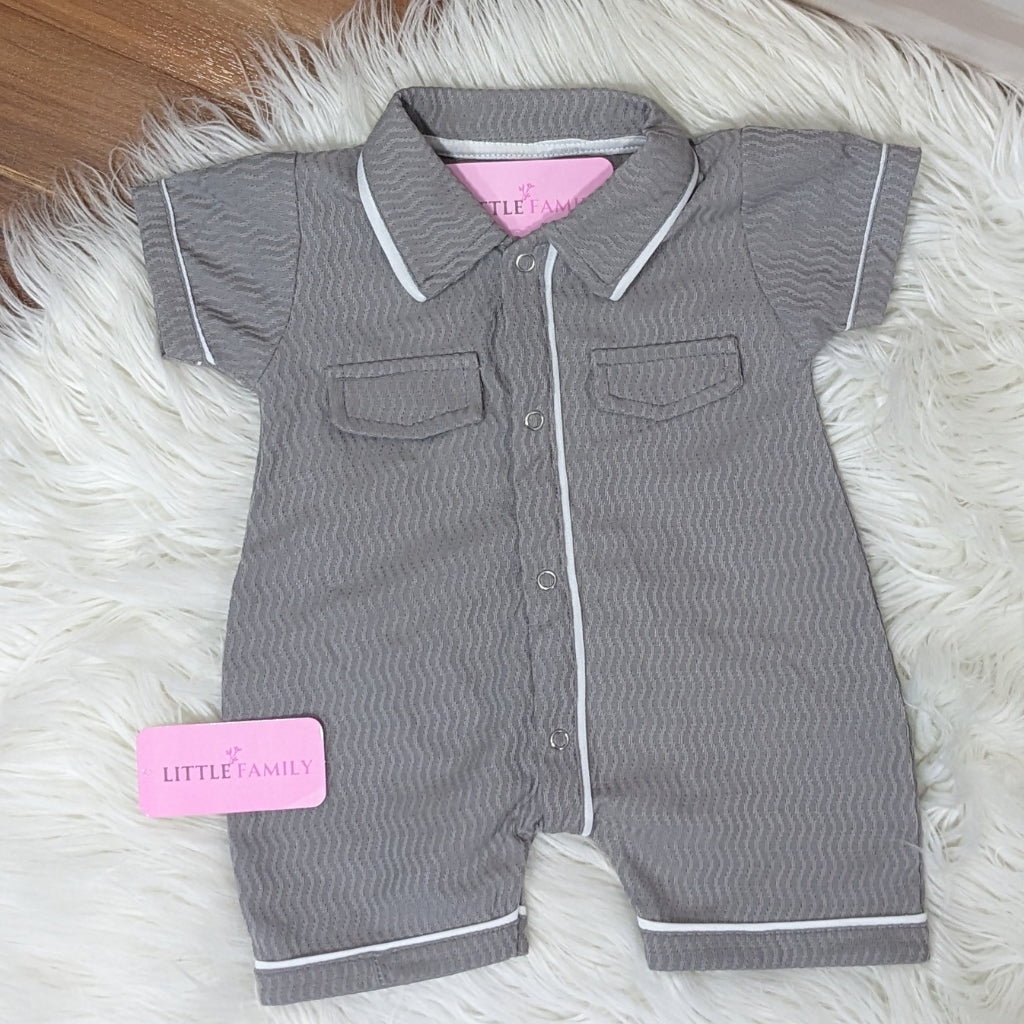 Premium Polo Style Baby Romper – Gray