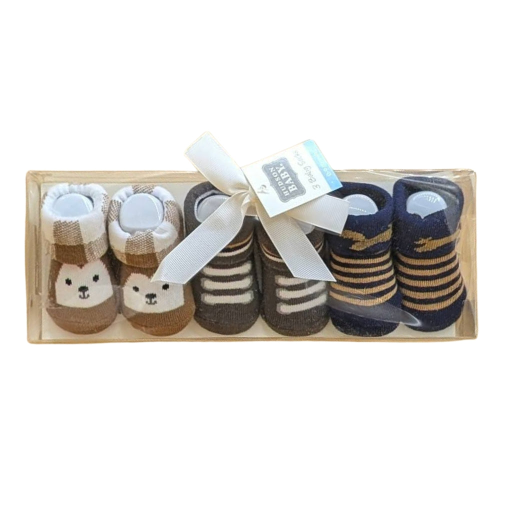 Baby Booties Gift Set – (Pack of 3) | Navy Blue & Brown