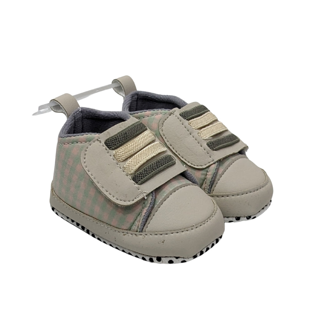 Premium Soft-Sole Baby Sneakers – White & Brown (Velcro Strap)