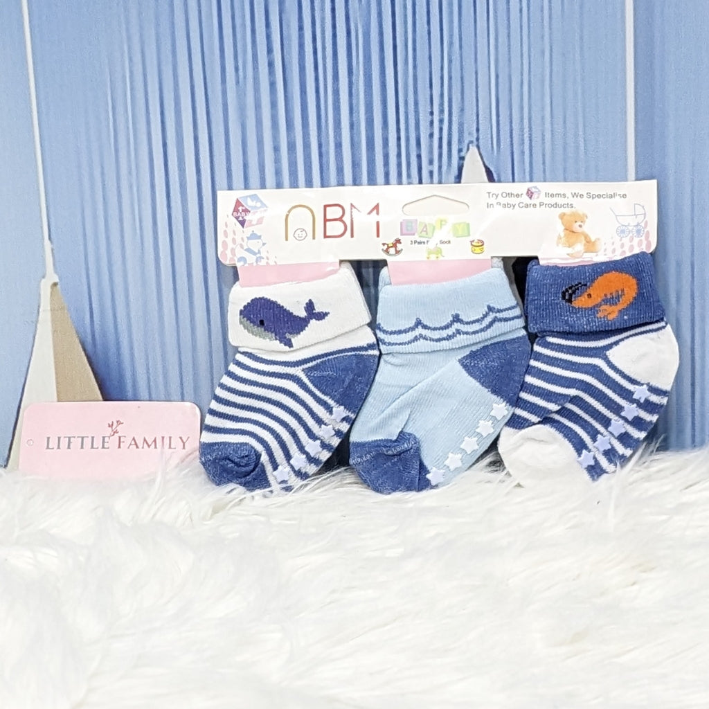 Premium Newborn Baby Socks - Blue Whale | 3-Pair Set