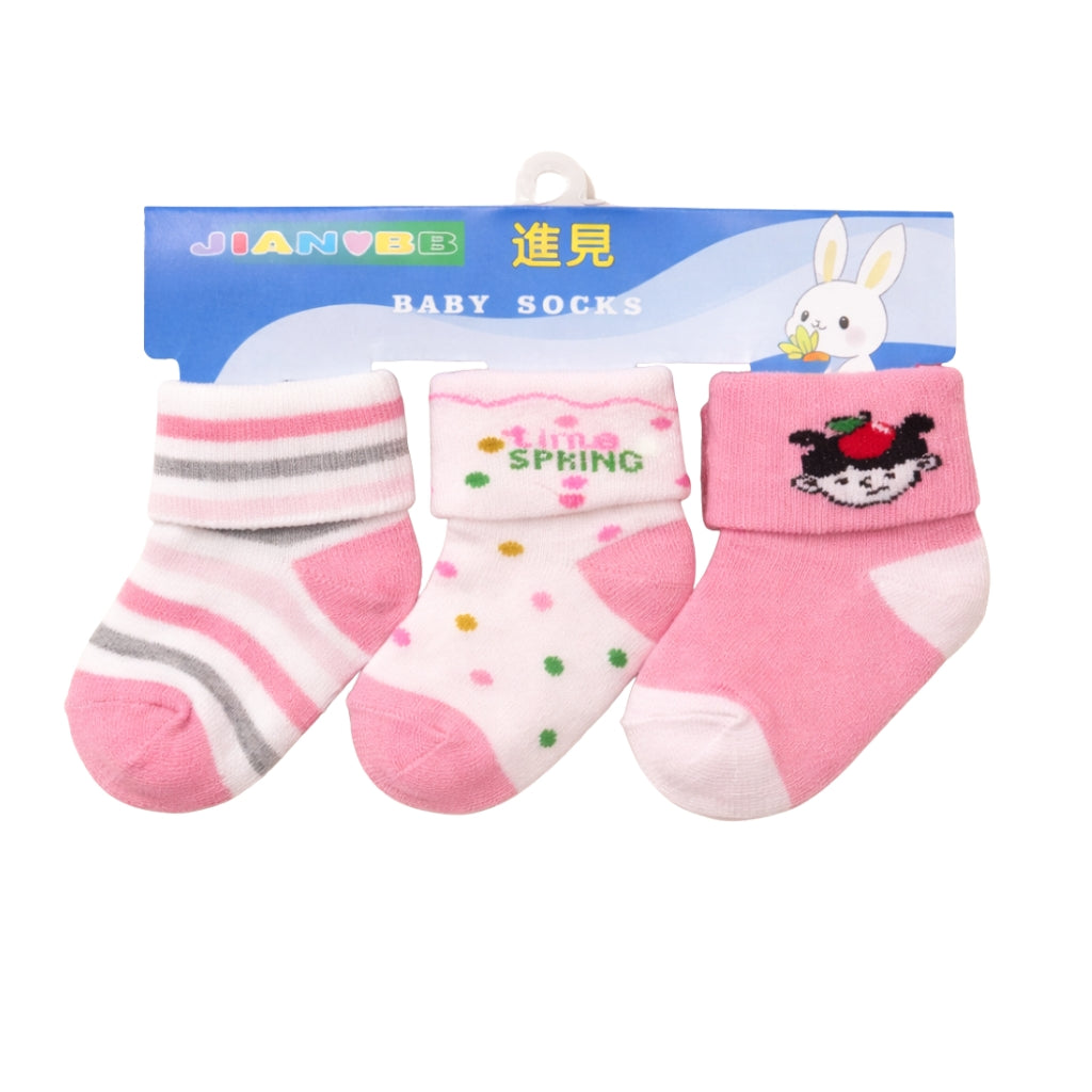 Premium Newborn Baby Socks - Pink Theme| 3-Pair Set