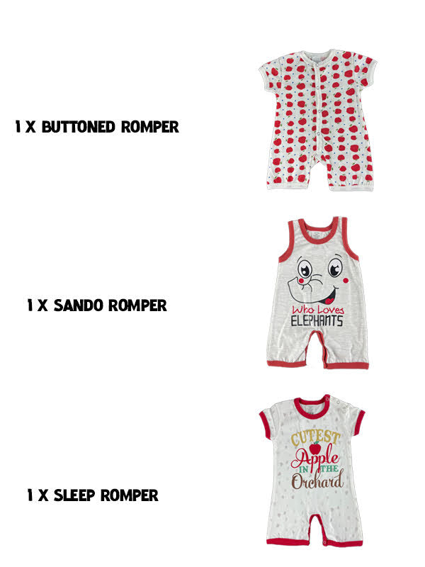 3-Piece Baby Sleep Suit Set – Grey Mix