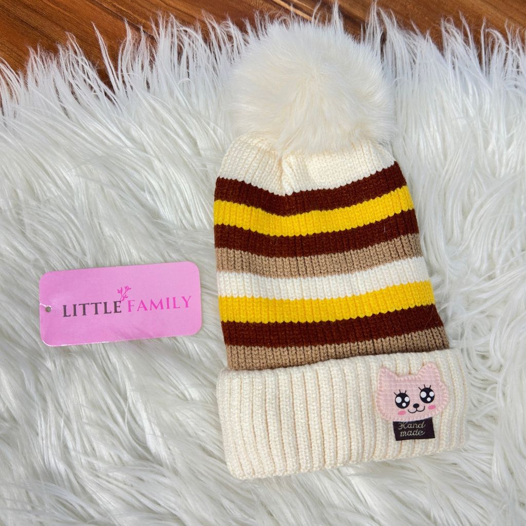 Kitty Theme Baby Woolen Winter Cap – Cream