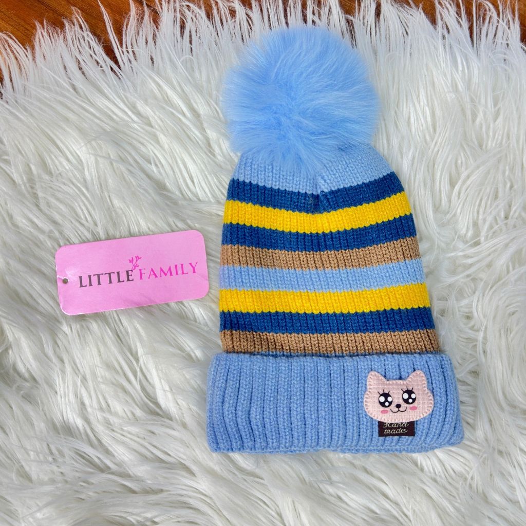 Kitty Theme Baby Woolen Winter Cap – Blue