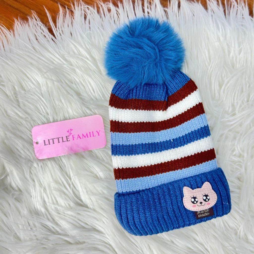 Kitty Theme Baby Woolen Winter Cap – Dark Blue