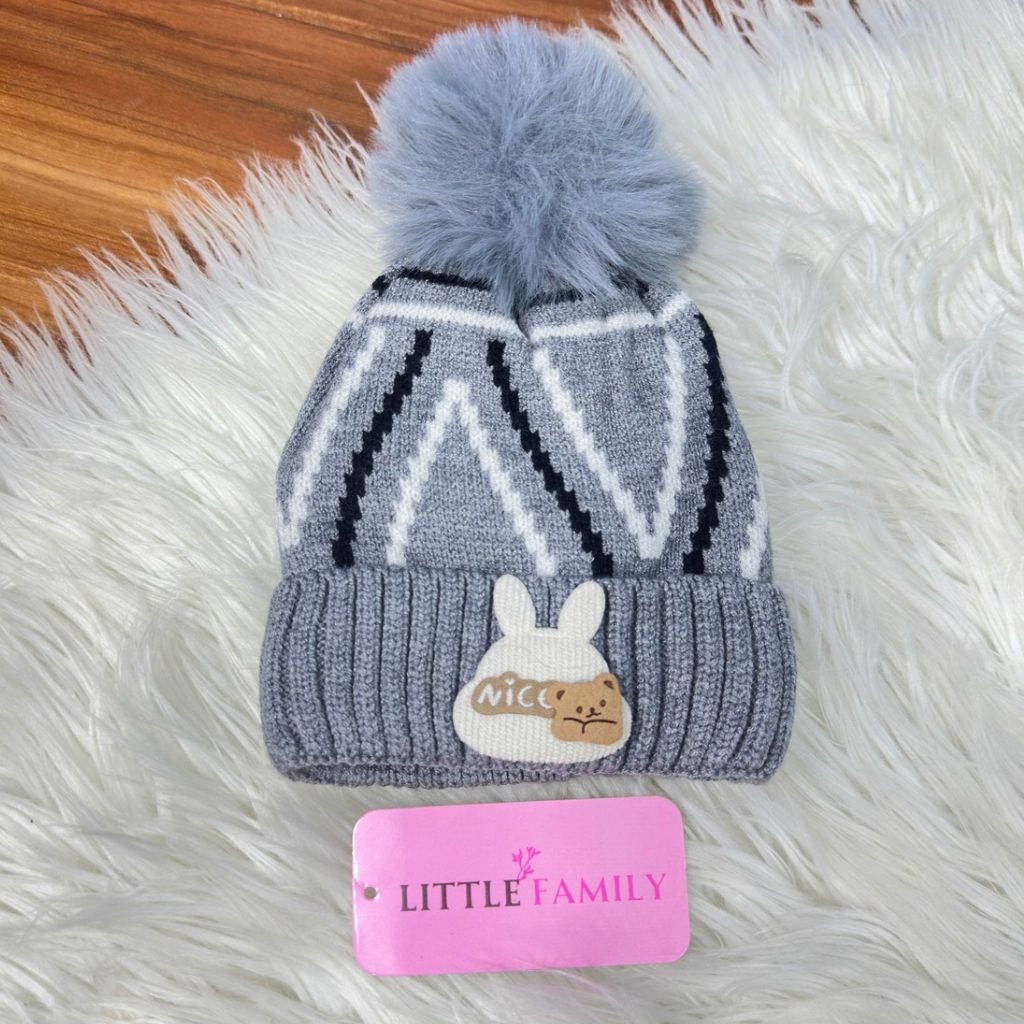 Baby Woolen Winter Cap - Nice Bear (Grey)