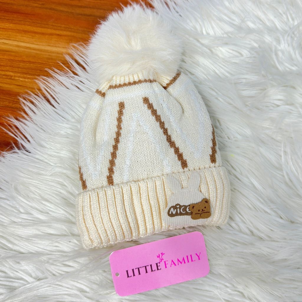 Baby Woolen Winter Cap - Nice Bear (Cream)
