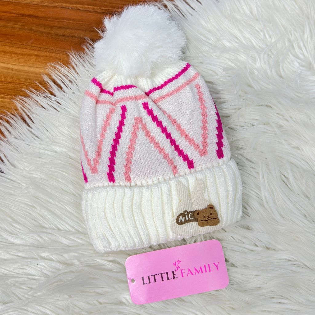 Baby Woolen Winter Cap - Nice Bear (White)