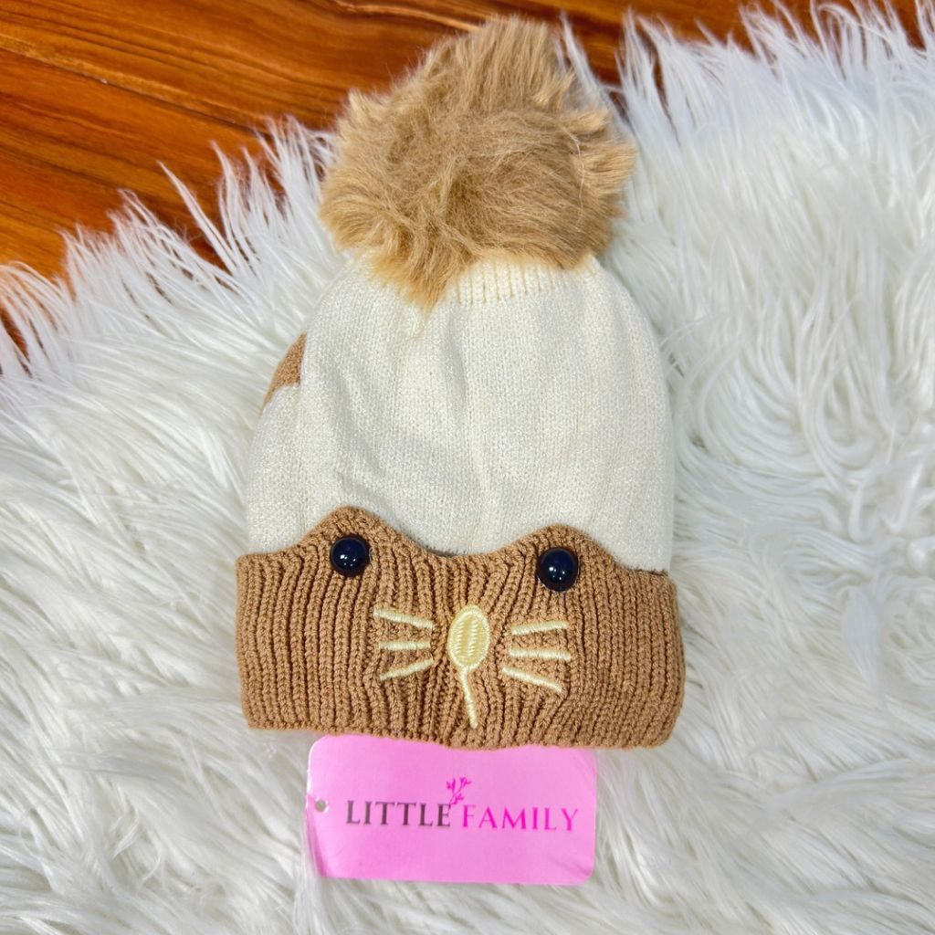 Baby Woolen Winter Cap - Cat (Beige)