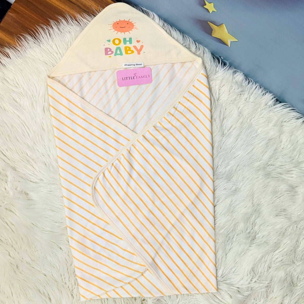 Premium Baby Hooded Wrapping Sheet | "Stripes" (Orange)
