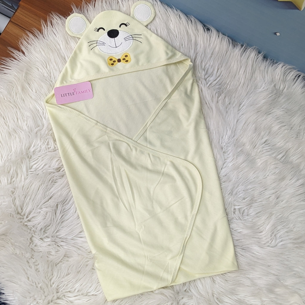 Premium Baby Hooded Wrapping Sheet | Yellow Kitty