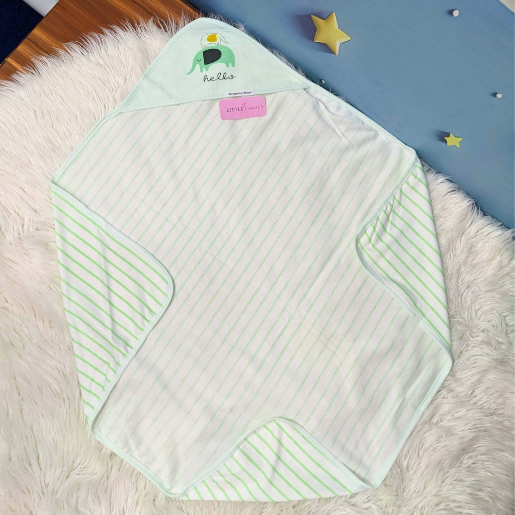 Premium Baby Hooded Wrapping Sheet | "Stripes" (Light Green)