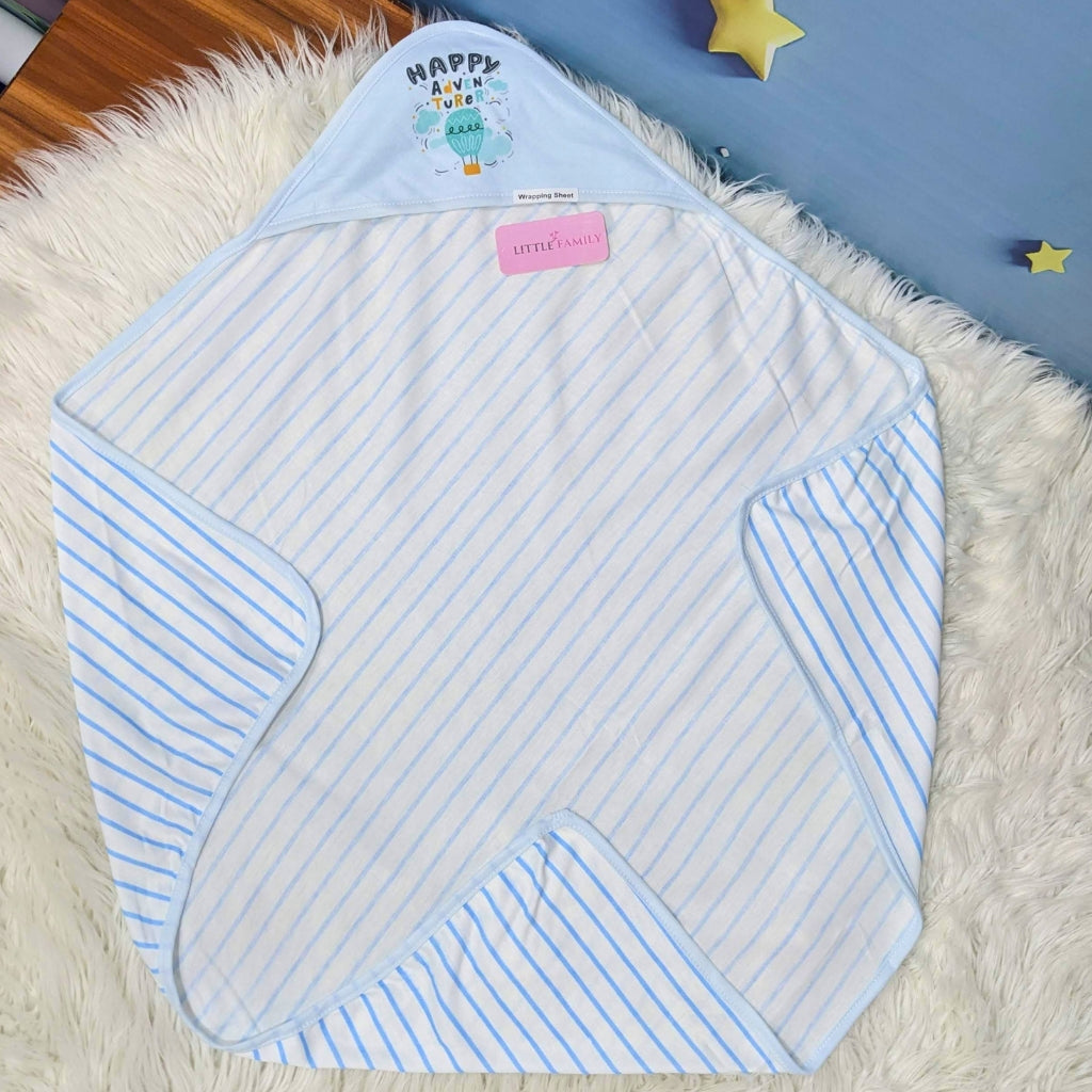 Premium Baby Hooded Wrapping Sheet | "Stripes" (Sky Blue)
