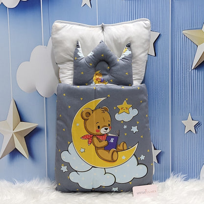 Soft Poly Cotton Baby Carry Nest | Teddy On Moon Edition – Grey